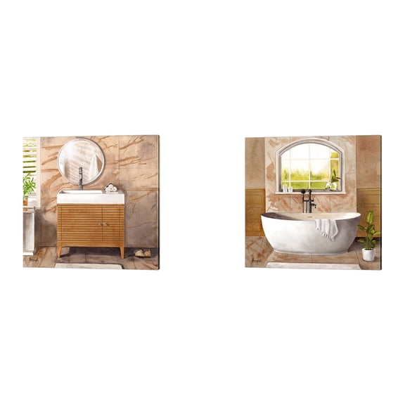 Marble Bath by Bannarot Canvas Art Set of 2 14 inch X 14 inch Each