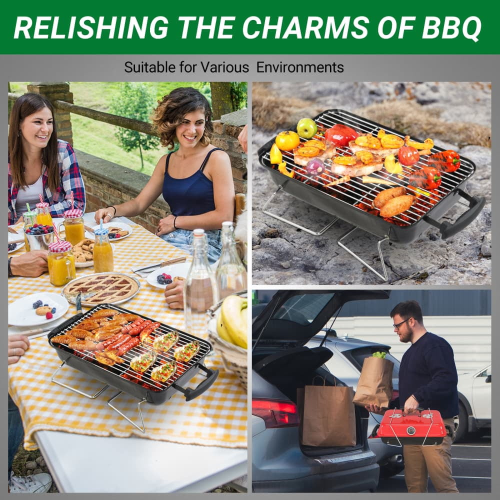 Tcbosik Portable Charcoal Grill, 20.8" Compact Tabletop Barbecue Smoker, BBQ Grill with Lid for Outdoor Cooking Camping Picnic, Red
