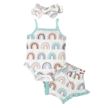 

Baby Girls 3Pcs Summer Outfits Clothes Set Toddler Floral Print Spaghetti Strap Romper+Shorts+Headband Clothing Suit