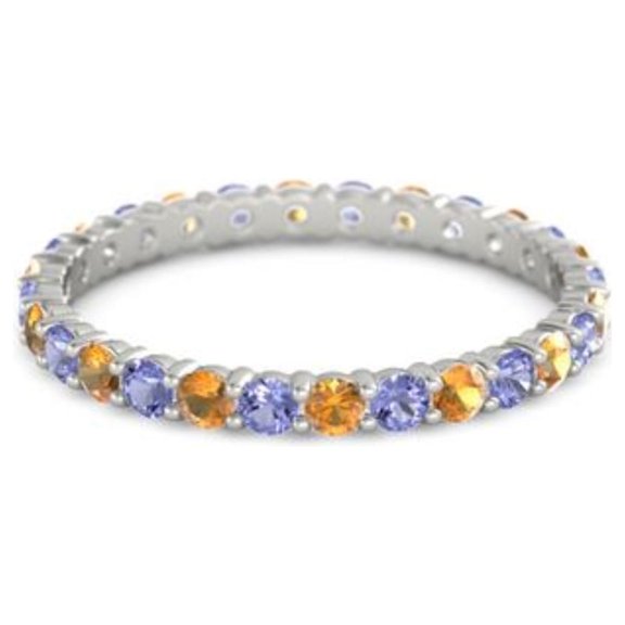 Citrine With Iolite Round 2.50 MM Eternity 925 Sterling Silver Women Stacking Ring Jewelry Size US- 7