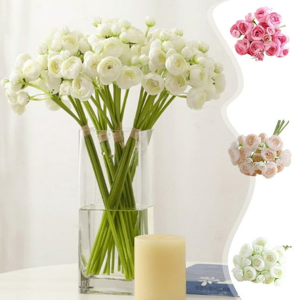 Flores de camelia artificial blancas - Paquete de 6 ramos de plástico para decoración del hogar y centros de mesa de bodas y fiestas