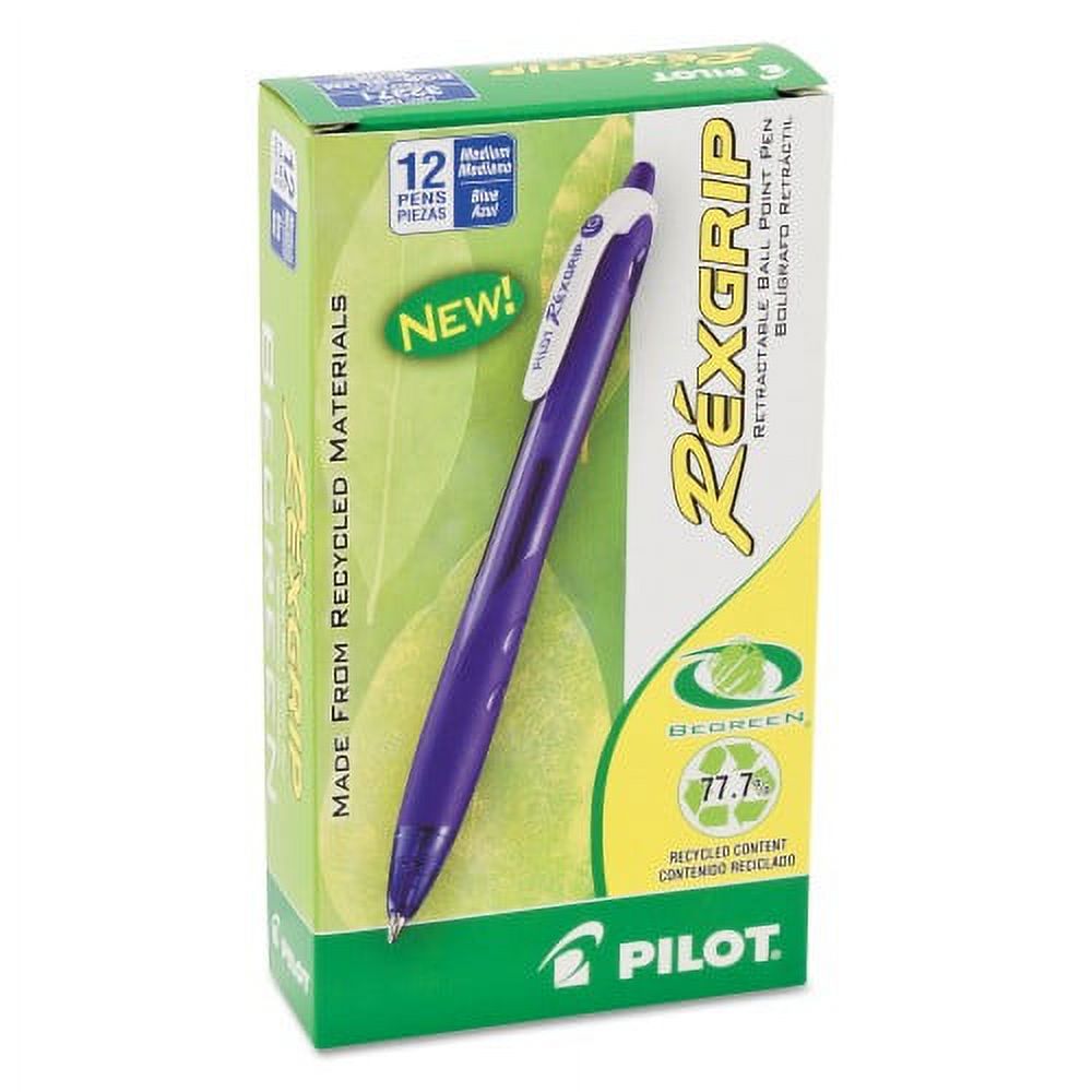 Pilot RexGrip BeGreen Ballpoint Pen, Retractable, Medium 1 mm, Blue Ink, Blue Barrel, Dozen