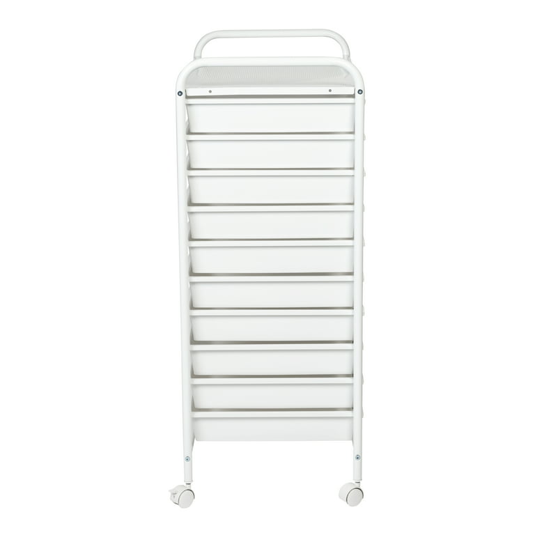 Honey Can Do Metal Rolling Cart with 8 Plastic Storage Drawers - White