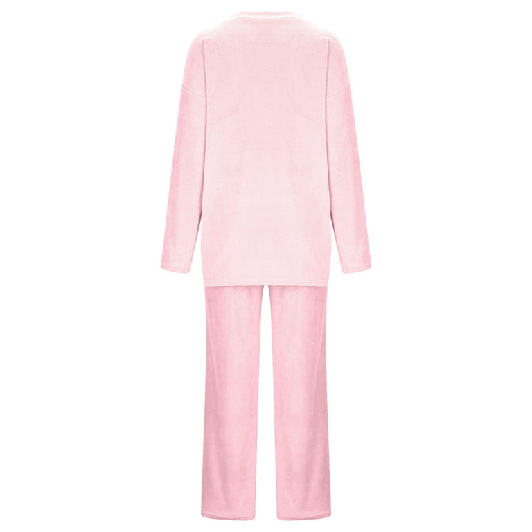 Pajama Set For Women Long Sleeve Fleece V Neck Sleepwear – Genuwii