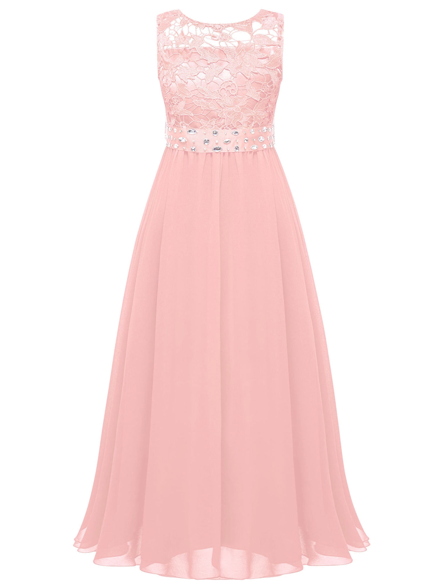 YiZYiF Big Little Girls Sequined Lace Chiffon Flower Girl Dress Tea