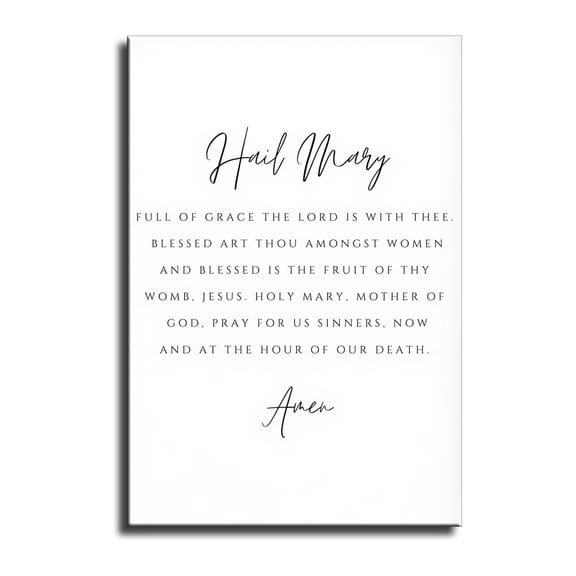 Hail Mary Prayer Print, Full of Grace Bible Verse Quote Canvas Wall Art, Inspirational Religious Decor for Catholic Home, Bedroom and Living Room