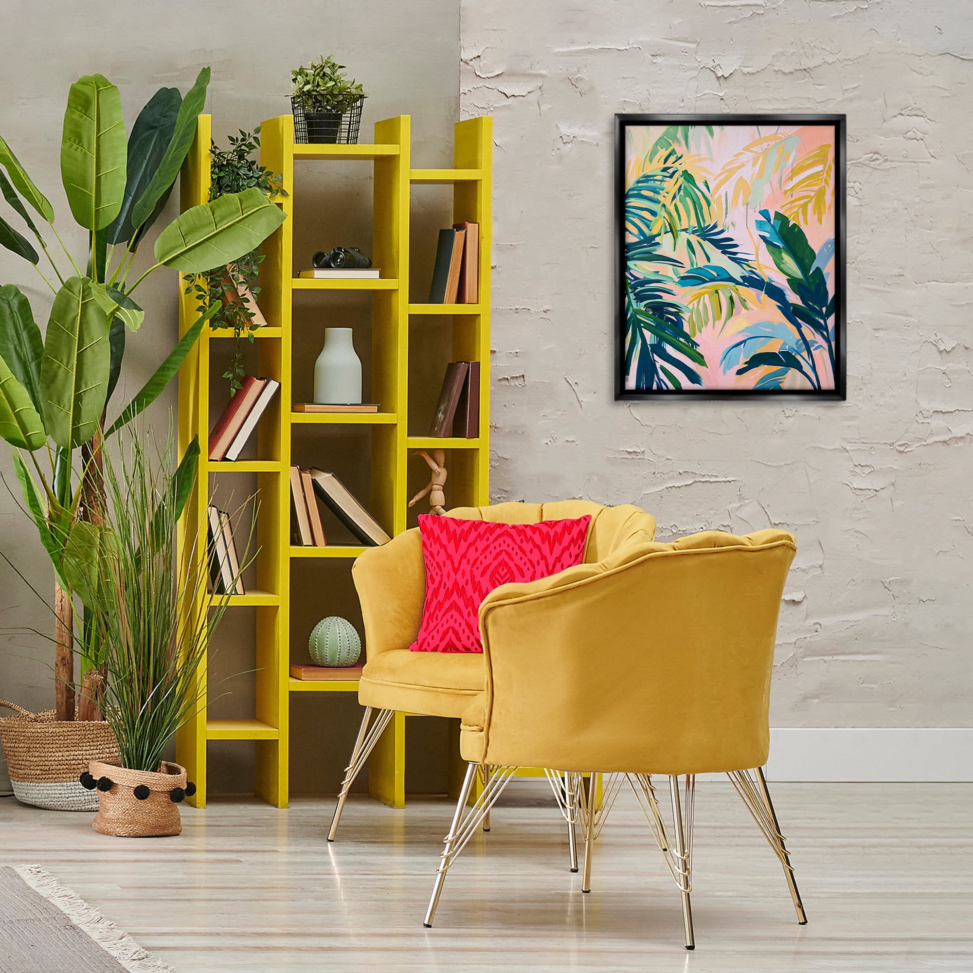 Stupell Industries Tropical Leaf Impressions Botanical & Floral Painting Black Floater Framed Canvas Art Print Wall Art, 17 x 21