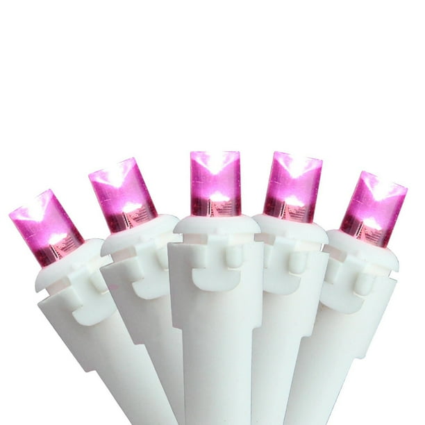 Set of 60 Hot Pink LED Wide Angle Christmas Lights White Wire