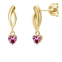 Gem Stone King 10K Yellow Gold Pink Tourmaline Dangle Earrings for Women | 0.46 Cttw | Gemstone October Birthstone | Heart Shape 4MM