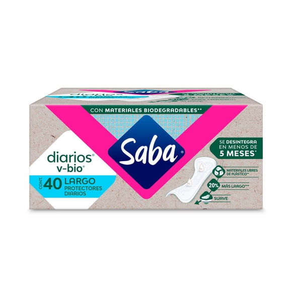 Protectores diarios Saba v-bio largo 40 pzas