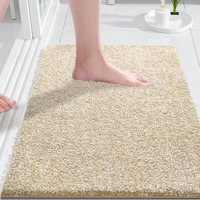 Alfombra de baño Yimobra, extra suave, antideslizante, color beige claro