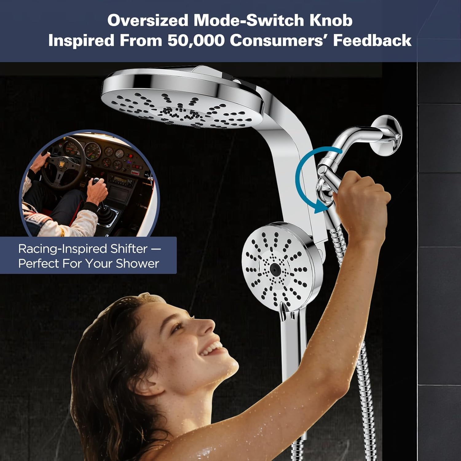 High Pressure Rain Showerhead Combo, Magnetic Shower Head Set with Detachable Handheld Shower Spray, Adjustable Angle Dual Showerhead System with Built-in Magnetic Docking and Power Jets