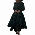thumbnail image 2 of Women'S Sequin Plus Size Long Sleeve A-Line Flared Party Cocktail Sparkle Glitter Evening Shiny Maxi Dress Black XXL, 2 of 6
