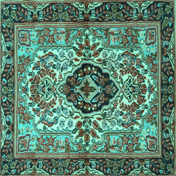 Ahgly Company Indoor Square Persian Turquoise Blue Traditional Area Rugs, 5' Square