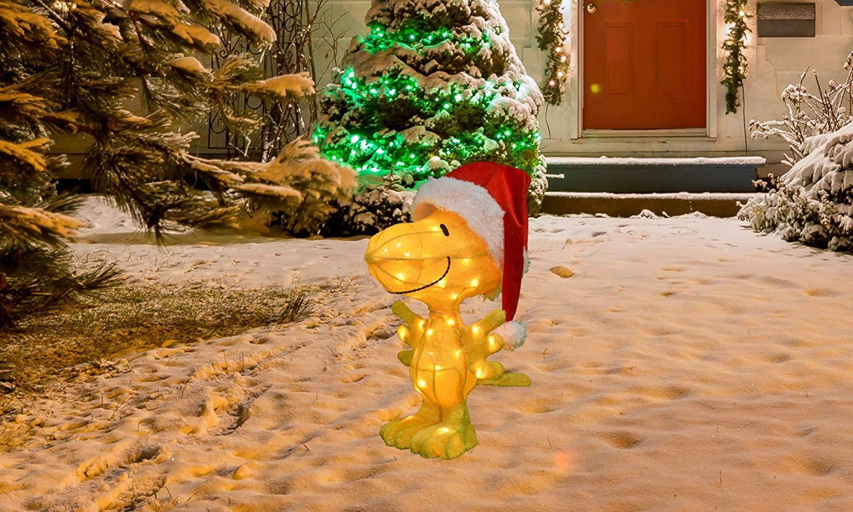 35 Lights ProductWorks 22-Inch Peanuts 3D LED Pre-Lit Woodstock in Santa Hat Christmas Yard Art