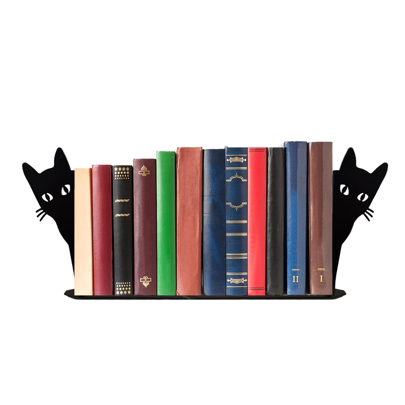Black Cat Metal Bookends for Shelves Decorative Non-Slip Book Ends Unique Bookshelf Accessories