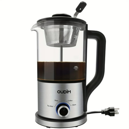 40.58oz Electric Coffee Maker & Tea Infuser (600W) - BPA-Free Glass Kettle, 304 Stainless Steel, Dry-Burning Protection | Holiday Essentials & Gifts