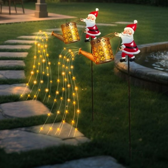 Solar Garden Lights Outdoor Waterproof - Christmas Decoration with Santa Watering Can Design for Outdoor Decor(30IN)