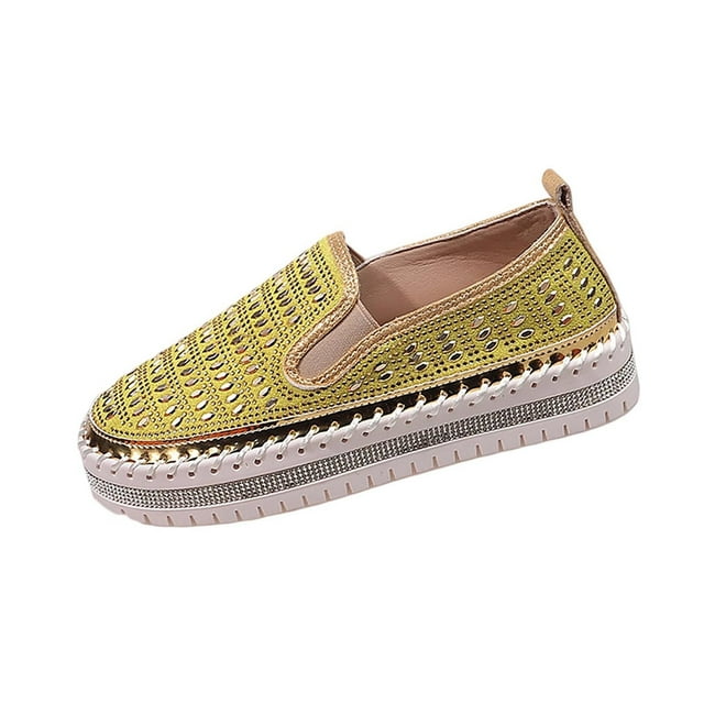 Womens Shoes Casual Loafers Rhinestone Round Toe Shallow Mouth Thick Sole Solid