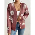 thumbnail image 2 of Floral Pattern Button Down Knit Cardigan, Elegant Long Sleeve Sweater, Women's Clothing, 2 of 7