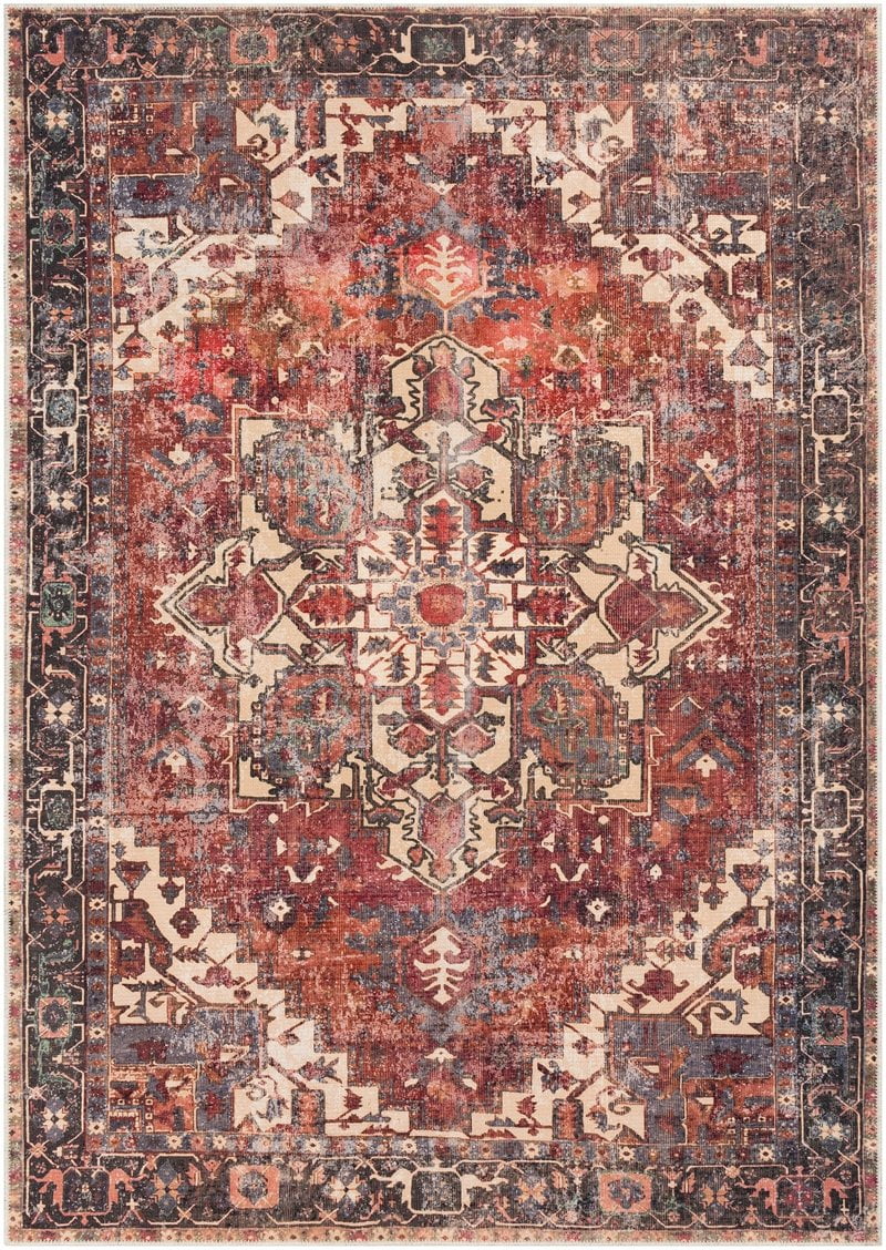Mark&Day Washable Area Rugs, 9x12 Rome Traditional Red Brown Area Rug