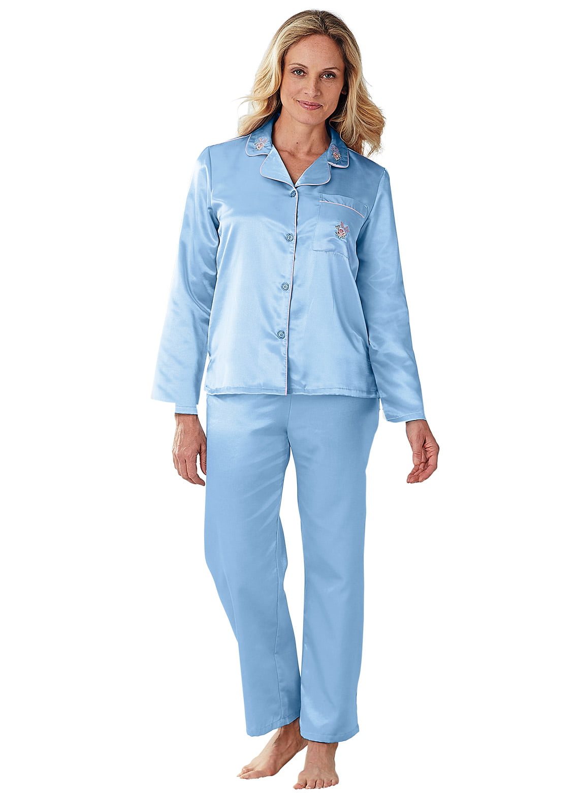 Brushed-Back Satin Pajamas - Walmart.com