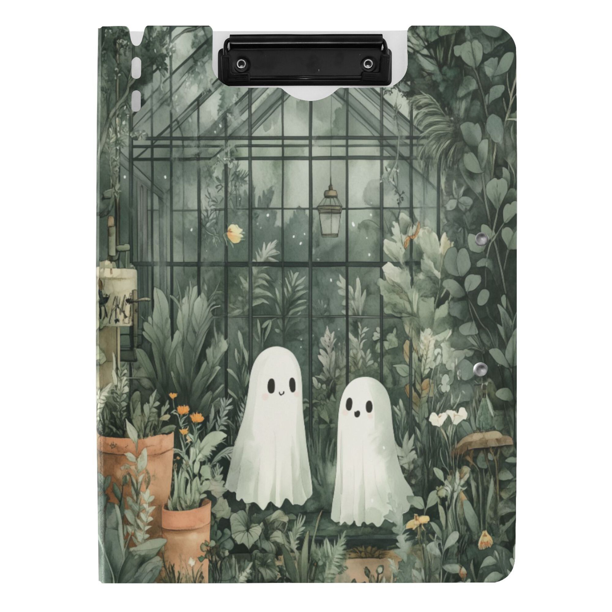 FORMRS A4 Clipboard Folder with Pen Holder Horizontal Foldable School Office Binder, Cute Ghosts Playing