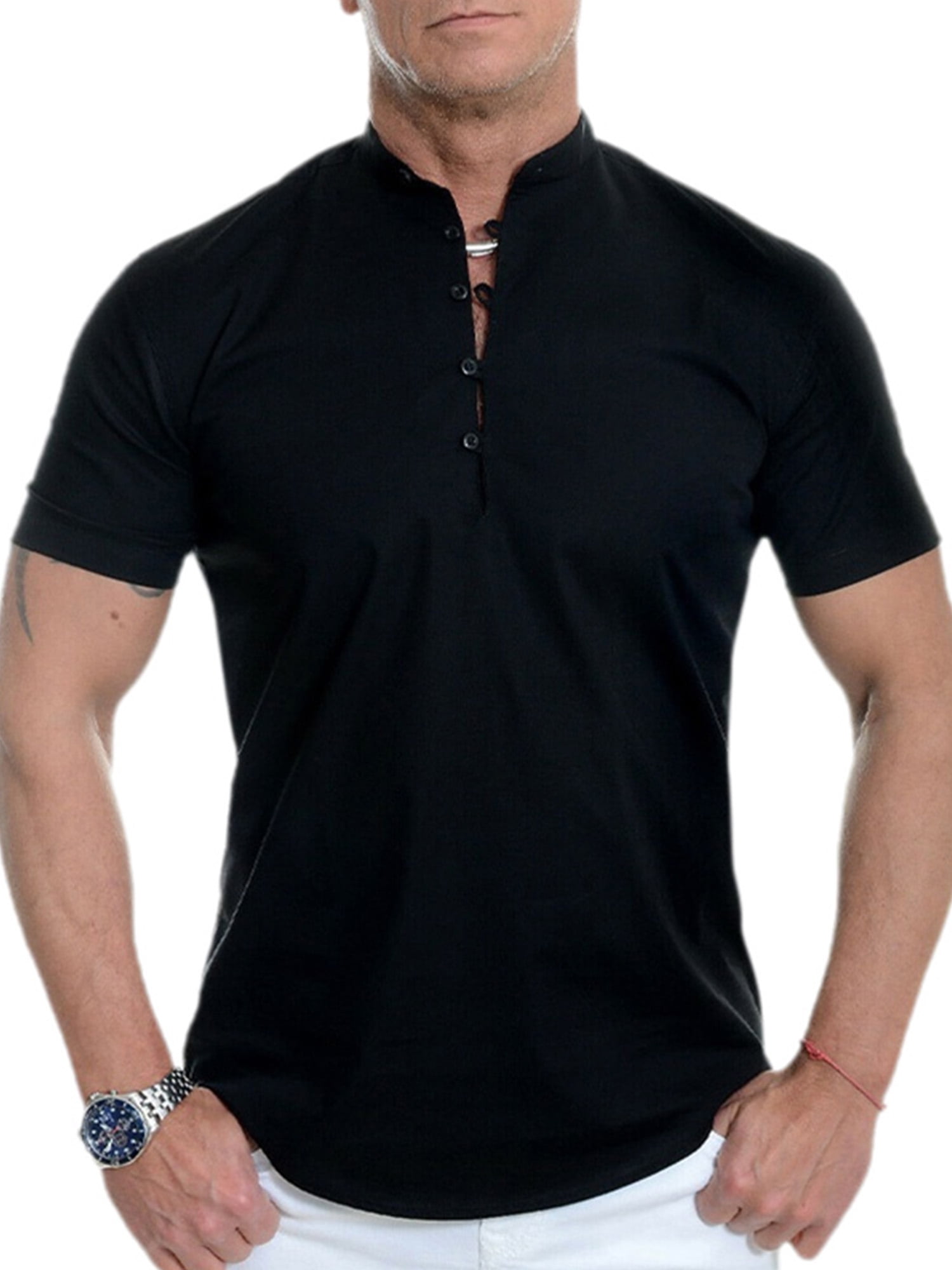 Coolred-Men Polo Loose Solid Lounge Short Sleeve Stand Collar T-Shirt Coolred-Men Polo Loose Solid Lounge Short Sleeve Stand Collar T-Shirt
