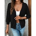 thumbnail image 5 of Womens Summer Cropped Cardigan 3/4 Sleeve Button Up Thin Crochet Knit Shrug Sweater Black L, 5 of 6