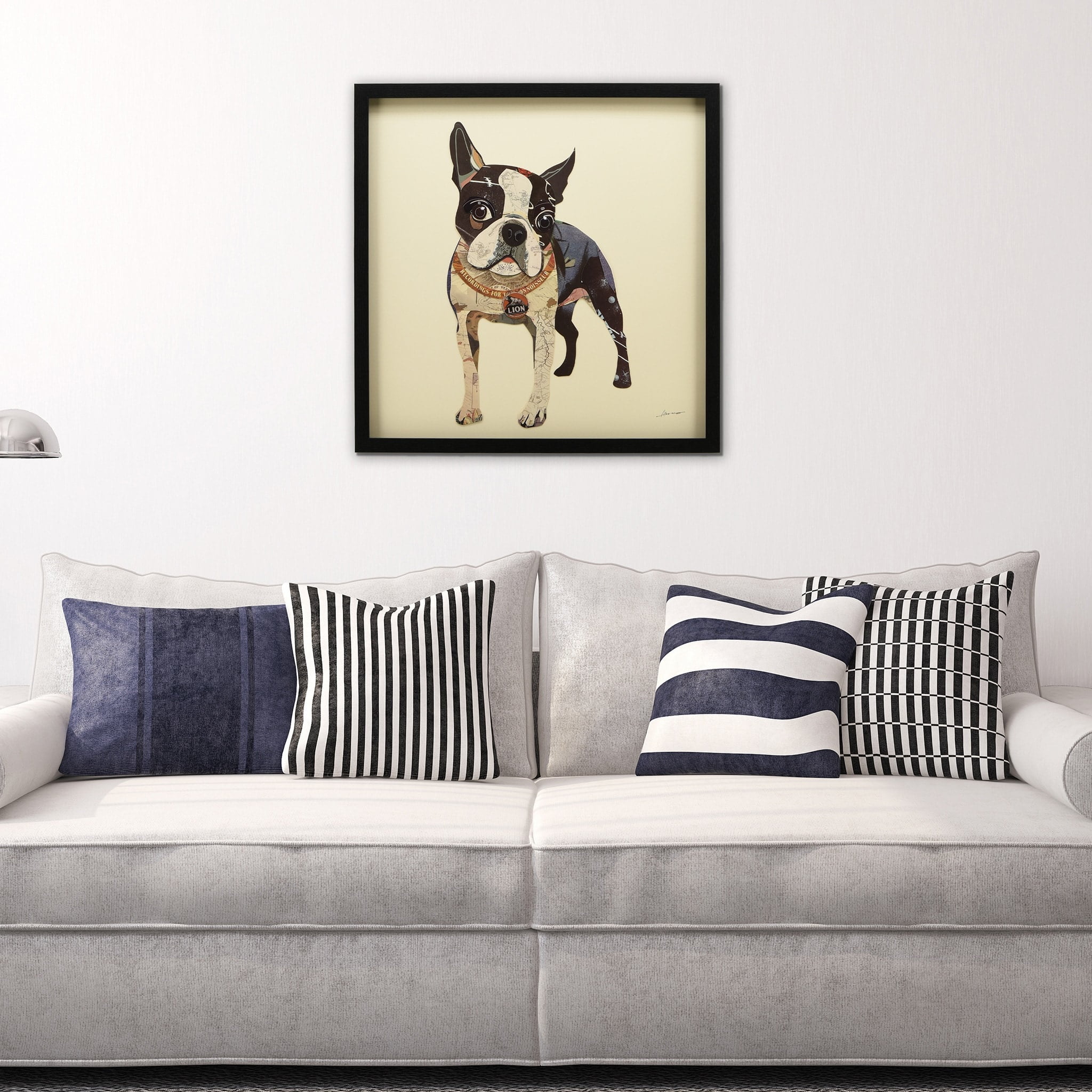 Empire Art Direct Boston Terrier Dimensional Collage Framed Graphic Art Under Glass Wall Art, 25" x 25" x 1.4", Ready to Hang