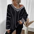 thumbnail image 5 of Fengactive Womens Oversized Striped Tunic Sweaters Casual V Neck Long Sleeve Color Block Knit Pullover Jumper Tops, 5 of 5