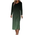thumbnail image 2 of Npasoilc Dresses For Women 2024 Trendy Long Sleeve V-Neck Side Slit Draping Flowy Hem Gradient Color Casual Loose Midi Dress, 2 of 6