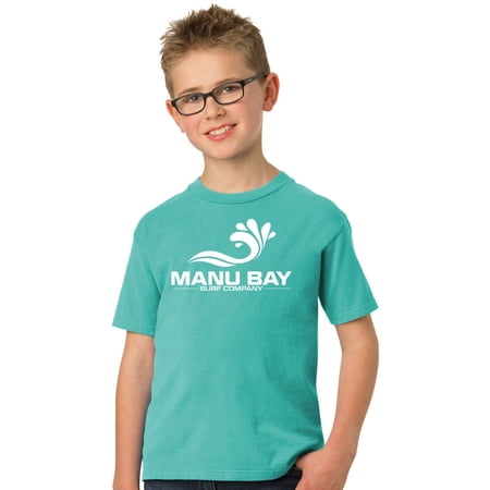 Manu Bay Surf Company Kids WHITE LOGO Surfer Youth T-shirt Extra-Small Peacock