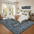 thumbnail image 4 of Washable Area Rug 5x7 Floral Print Living Room Rugs Soft Non Slip Botanical Carpet Bedroom Indoor Farmhouse Low Pile Floor Cover for Dining Room Modern Home Decor Rug for Office Apartment, Blue, 4 of 8