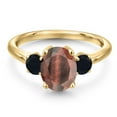 thumbnail image 3 of Gem Stone King 18K Yellow Gold Plated Silver Red Tiger Eye and Black Onyx Engagement Ring for Women | 1.94 Cttw | Oval 9X7MM | Gemstone Birthstone | Size 5, 3 of 6
