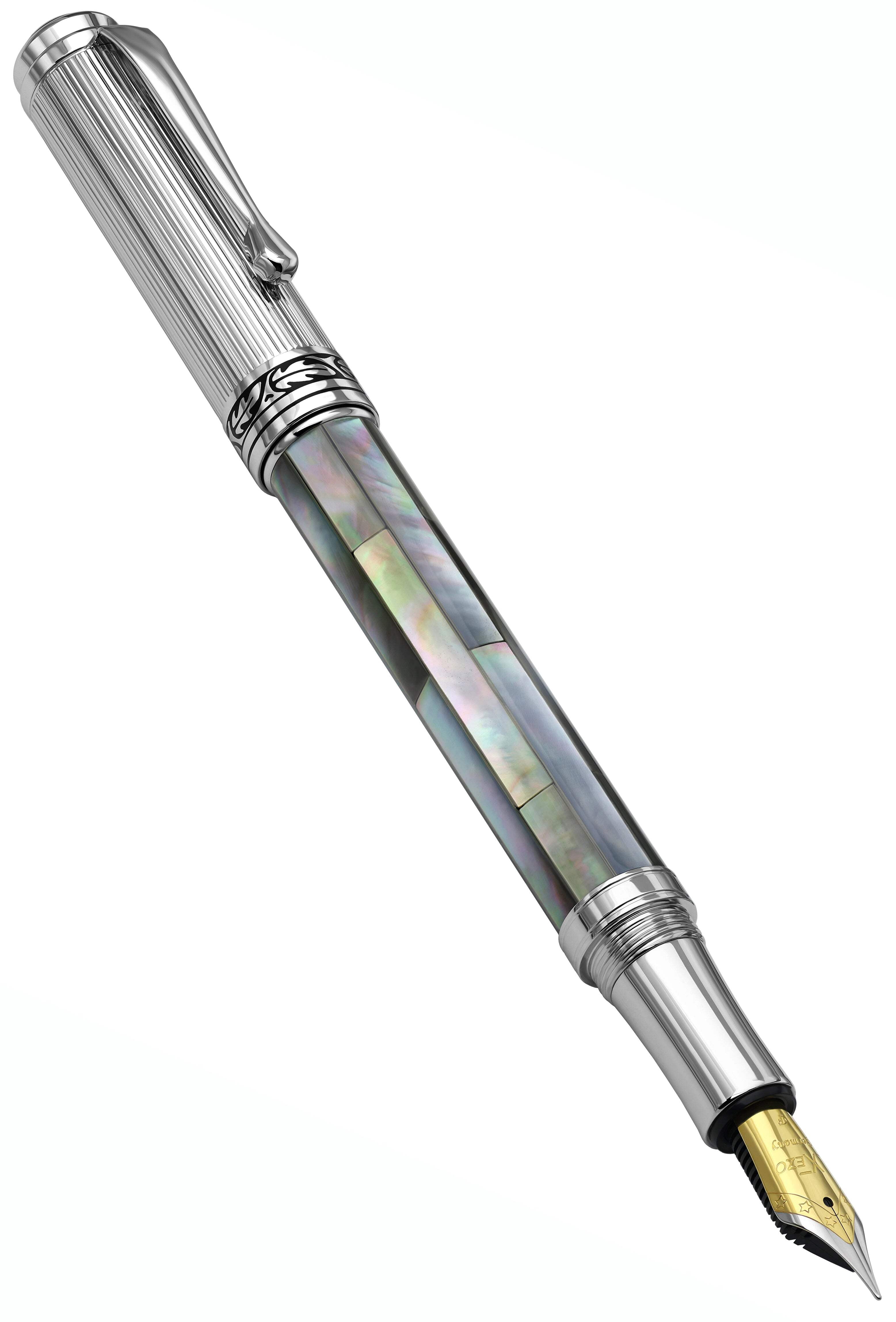 Xezo Xezo Maestro® Black Mother of Pearl Fountain Pen (Fine Nib) - Chrome Plated
