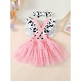 thumbnail image 4 of Baby Girls Summer Romper Dress Flying Sleeve Cow Print Tulle Patchwork Romper with Headband, 4 of 10