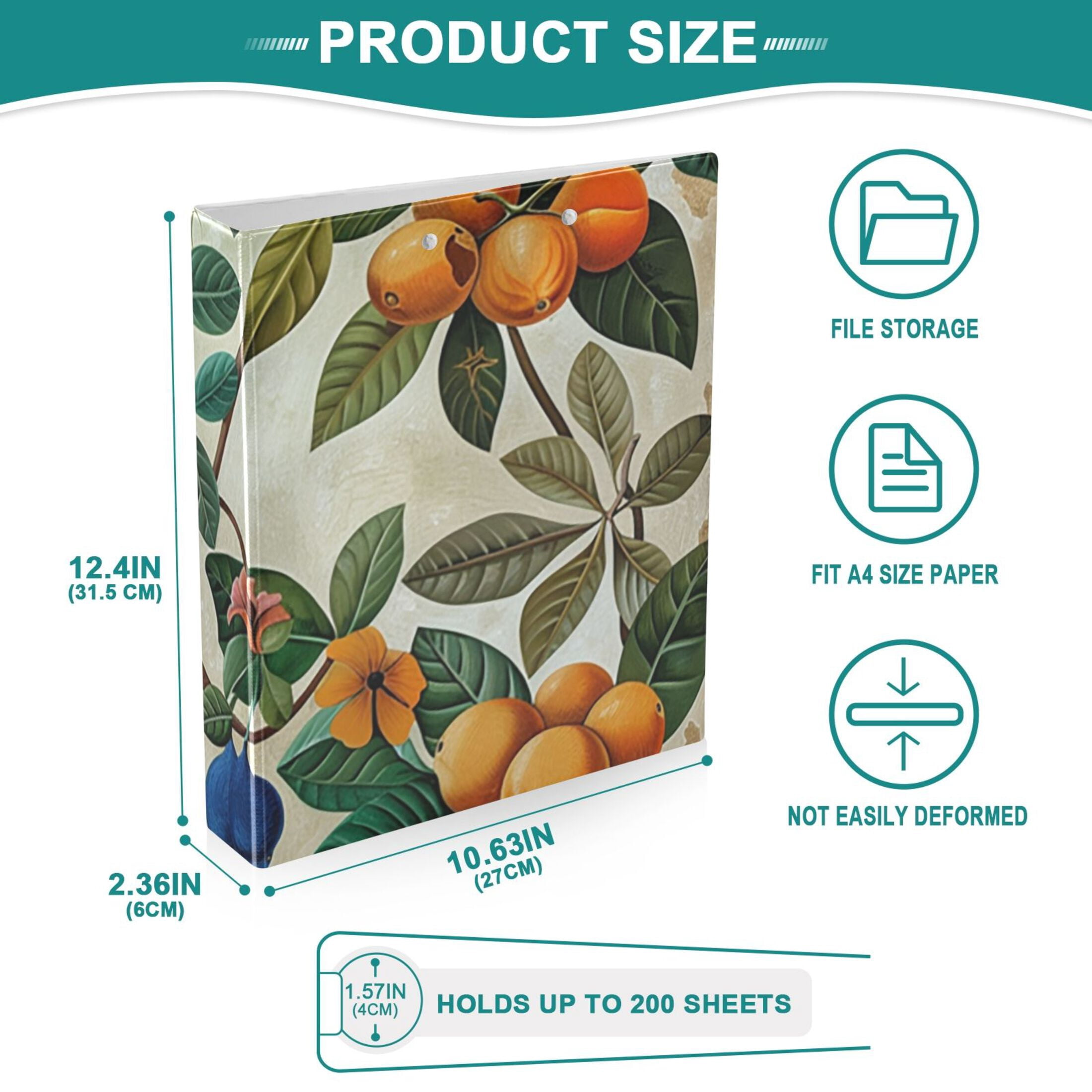 Fruit Leaves 3 Ring Binders 1.5 inch Hardcover File Folders with Interior Pockets A4 Size Organizer for School Office Hospital Set of 2