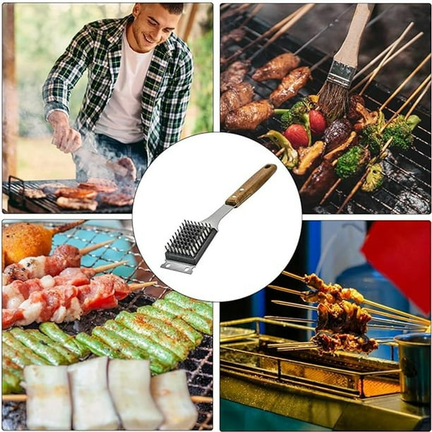 Clean BBQ Stainless Steel Barbecue Cleaning Brush, Barbecue Net, Grill Rack Cleaning, Removal, And Dirt Removal, Wooden Handle Copper Wire Brush