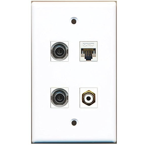 RiteAV - 1 Port RCA White 2 Port 3.5mm 1 Port Cat5e Ethernet White Wall Plate