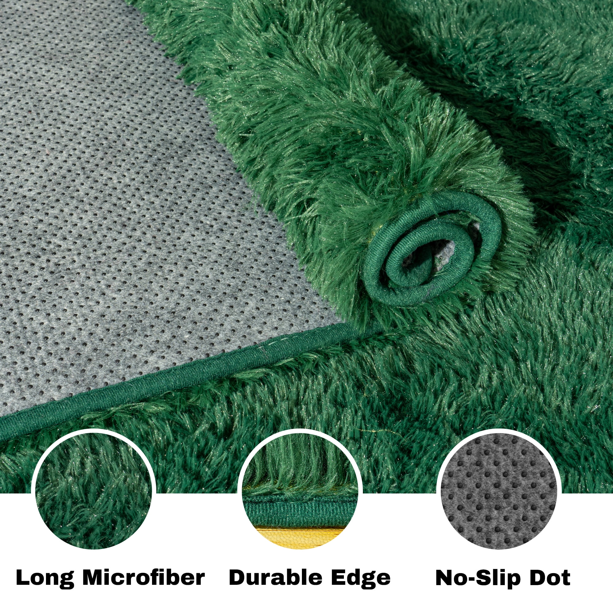 ZENELESS Oval Fluffy Rugs for Bedroom, Modern Plush Shaggy Carpet for Kids Bedside Girls/Boys and Kids Baby Room Home Decor, 2.6 x 5.3ft Dark Green