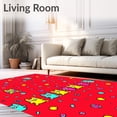 thumbnail image 2 of ODIKA 4'x6' Machine Washable Non-Slip Area Rug, Kawaii Animal Parade with Balloons and Confetti Interlocking Motif High Traffic Rug, Red, 719925, 2 of 7