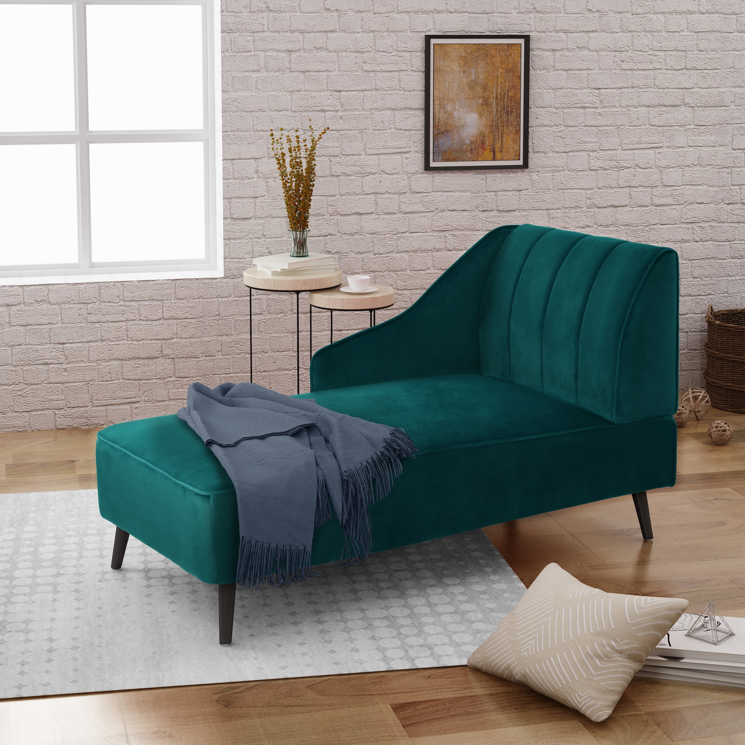 Noble House Glam Velvet Chaise Lounge, Teal - Walmart.com ...