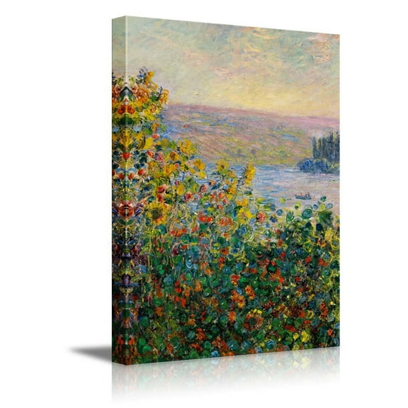 wall26 - Claude_Monet - Flower Beds at Vetheuil - Impressionist Modern Art - Canvas Art Home Art - 24x36 inches