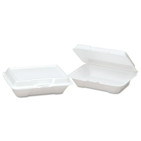 Genpak Foam Hinged Carryout Container, Shallow, 9-1/5x6-1/2x2-8/9, White, 100/BG,