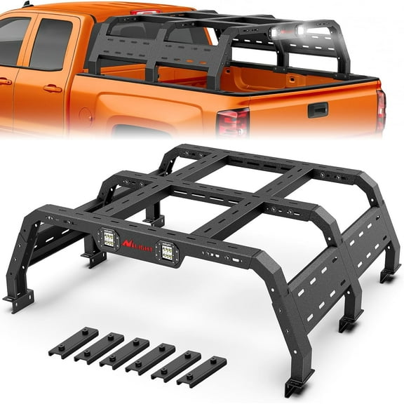 Nilight Truck Bed Cargo Rack Compatible with 2002-2024 Dodge Ram 1500 2014-2024 Chevy Silverado 1500 2009-2024 Ford F150 2007-2013 Toyota Tundra Overland Extender with 2Pcs LED Light Pods