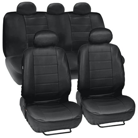 Motor Trend PU Leather Seat Covers for Car and SUV Complete Set, Premium Leatherette, Side Airbag Compatible (Black)