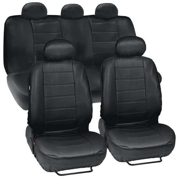 Motor Trend Faux Leather Car Seat Covers Full Set Black Front And Rear For Truck Van Suv Com - Car Seat Automotive Leather Interiors Dubai