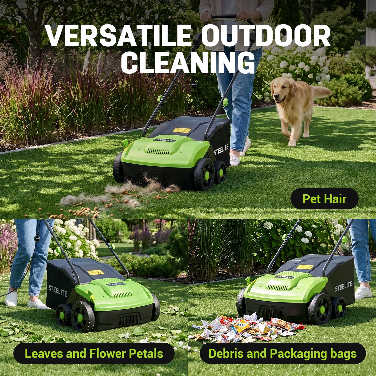 Steelite Artificial Turf Sweeper, 13" 10A Corded Electric Artificial Grass Sweeper Vacuum,Turf Brush for Artificial Grass Cleaning with 5 Height Adjustment