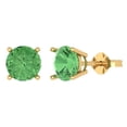 thumbnail image 2 of 4 Ct Round Cut Studs Green Crystal 18K Yellow Solid Gold Everyday Dainty Earrings Push Back, 2 of 7